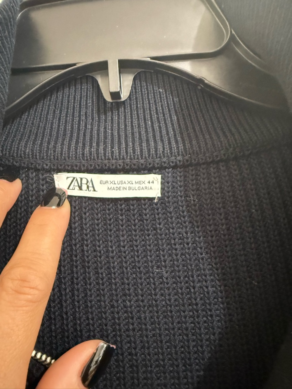 ZARA Men's Dark Navy Ribbed Crewneck Sweater